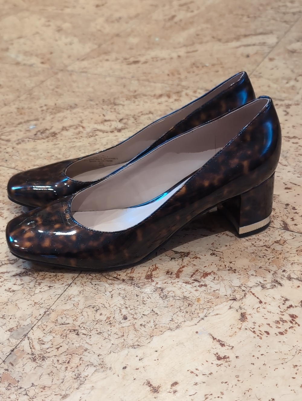 Bandolino Tortoiseshell Patent Block Heel Pumps - Brown/Black Size 8.5
